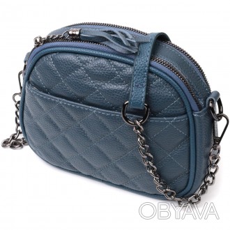 Оригінальна, стильна сумочка купол синя на ланцюжку через плече виготовлена з на. . фото 1