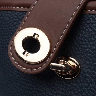 Оригінальна, стильна сумка синя сумочка на плече шкіряна вертикальна з коричневи. . фото 5