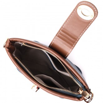 Оригінальна, стильна сумка синя сумочка на плече шкіряна вертикальна з коричневи. . фото 6