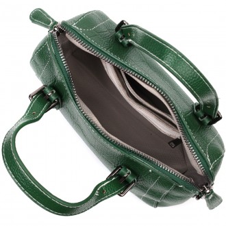 Жіноча стильна фактурна зеленая сумочка з натуральної телячої шкіри з тисненням . . фото 5