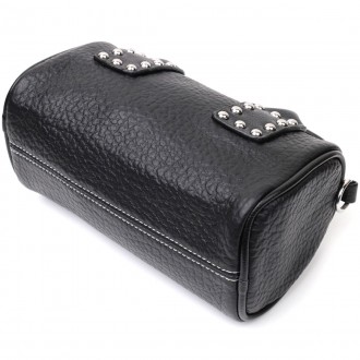 Стильна, оригінальна жіноча чорна сумка, сумочка бочка, сумка багет виготовлена . . фото 4