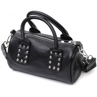 Стильна, оригінальна жіноча чорна сумка, сумочка бочка, сумка багет виготовлена . . фото 10