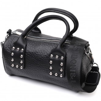 Стильна, оригінальна жіноча чорна сумка, сумочка бочка, сумка багет виготовлена . . фото 9