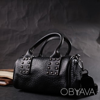 Стильна, оригінальна жіноча чорна сумка, сумочка бочка, сумка багет виготовлена . . фото 1