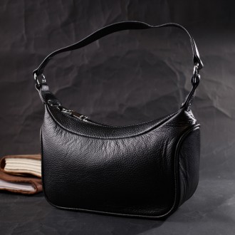 Жіноча сумка шкіряна чорна сумочка з однією ручкою і знімним ремінцем на плече, . . фото 9