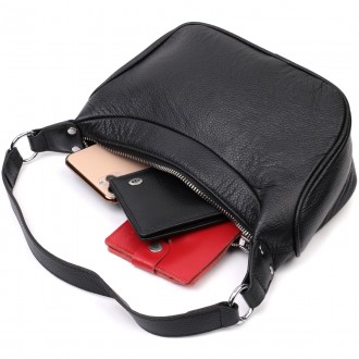 Жіноча сумка шкіряна чорна сумочка з однією ручкою і знімним ремінцем на плече, . . фото 7