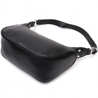 Жіноча сумка шкіряна чорна сумочка з однією ручкою і знімним ремінцем на плече, . . фото 4