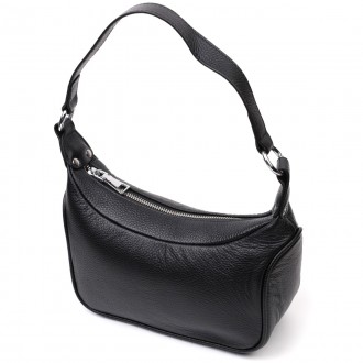 Жіноча сумка шкіряна чорна сумочка з однією ручкою і знімним ремінцем на плече, . . фото 2