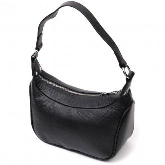 Жіноча сумка шкіряна чорна сумочка з однією ручкою і знімним ремінцем на плече, . . фото 3