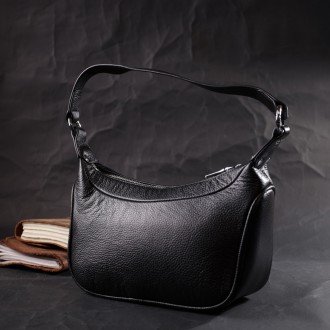 Жіноча сумка шкіряна чорна сумочка з однією ручкою і знімним ремінцем на плече, . . фото 8