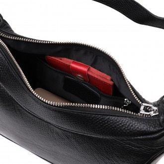 Жіноча сумка шкіряна чорна сумочка з однією ручкою і знімним ремінцем на плече, . . фото 6