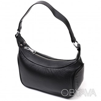 Жіноча сумка шкіряна чорна сумочка з однією ручкою і знімним ремінцем на плече, . . фото 1
