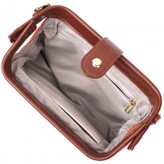 Стильна жіноча сумка-клатч через шкіряна на плече руда з коричневими вставками.
. . фото 5