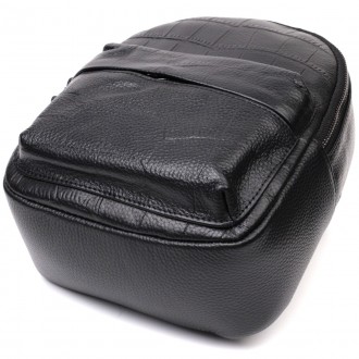 Маленький компактний жіночий шкіряний стильний чорний рюкзак виготовлений з м'як. . фото 6