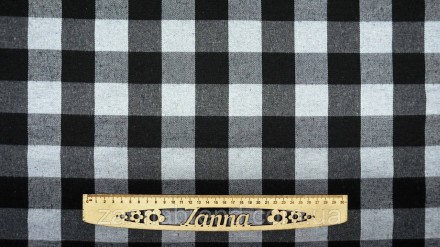  Рубашечная ткань (легкая байка) цвет черно-серый принт клетка (3,5 см) - легкая. . фото 7