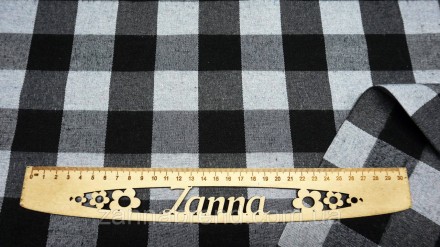  Рубашечная ткань (легкая байка) цвет черно-серый принт клетка (3,5 см) - легкая. . фото 2