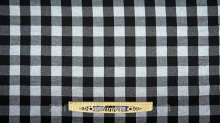 Рубашечная ткань (легкая байка) цвет черно-серый принт клетка (3,5 см) - легкая. . фото 6