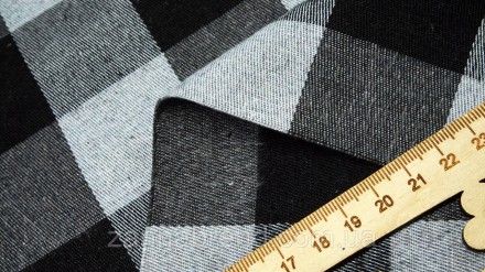  Рубашечная ткань (легкая байка) цвет черно-серый принт клетка (3,5 см) - легкая. . фото 4