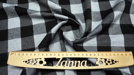  Рубашечная ткань (легкая байка) цвет черно-серый принт клетка (3,5 см) - легкая. . фото 5