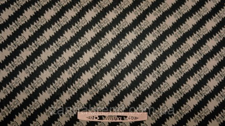  Трикотажная ткань с небольшим начесом в полоску черно-бежевого цвета - биэласти. . фото 3