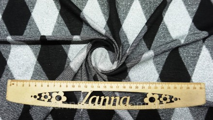  Трикотажная ткань черно-серого цвета с серебристой люрексовой нитью "Ромбы" - м. . фото 4