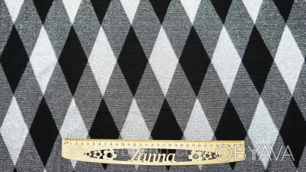  Трикотажная ткань черно-серого цвета с серебристой люрексовой нитью "Ромбы" - м. . фото 1