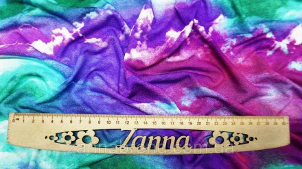  Ткань вискоза цвет бирюзово-фиолетовый "Неоновое небо" - мягкая, нежная, скольз. . фото 6