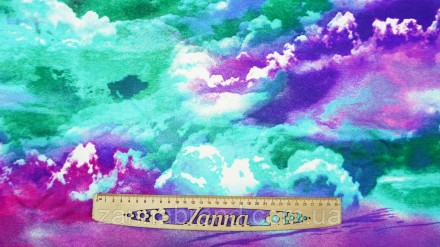  Ткань вискоза цвет бирюзово-фиолетовый "Неоновое небо" - мягкая, нежная, скольз. . фото 2