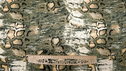  Ткань вискоза цвет хаки и кремово-бежевый "Питон" - мягкая, нежная, скользящая,. . фото 2