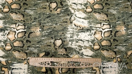  Ткань вискоза цвет хаки и кремово-бежевый "Питон" - мягкая, нежная, скользящая,. . фото 1