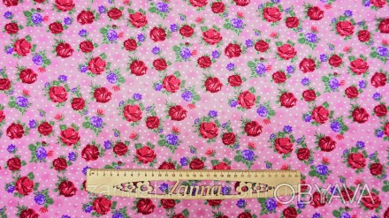  Ткань вискоза цвет розовый "Розы" - мягкая, нежная, скользящая, струящаяся, лег. . фото 1