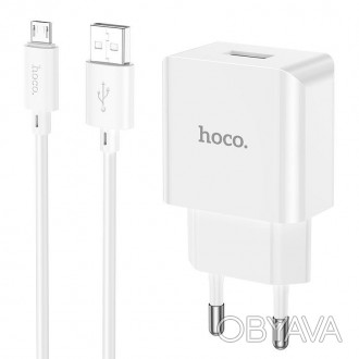 Мережева зарядка для телефону HOCO Leisure Micro USB Cable single port charger C. . фото 1