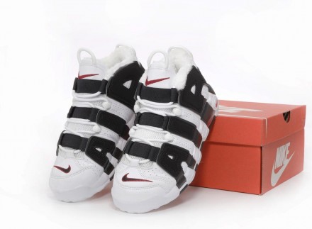 Кроссовки мужские белые зимние Nike Air More Uptempo White Black Red Fur
Предста. . фото 3