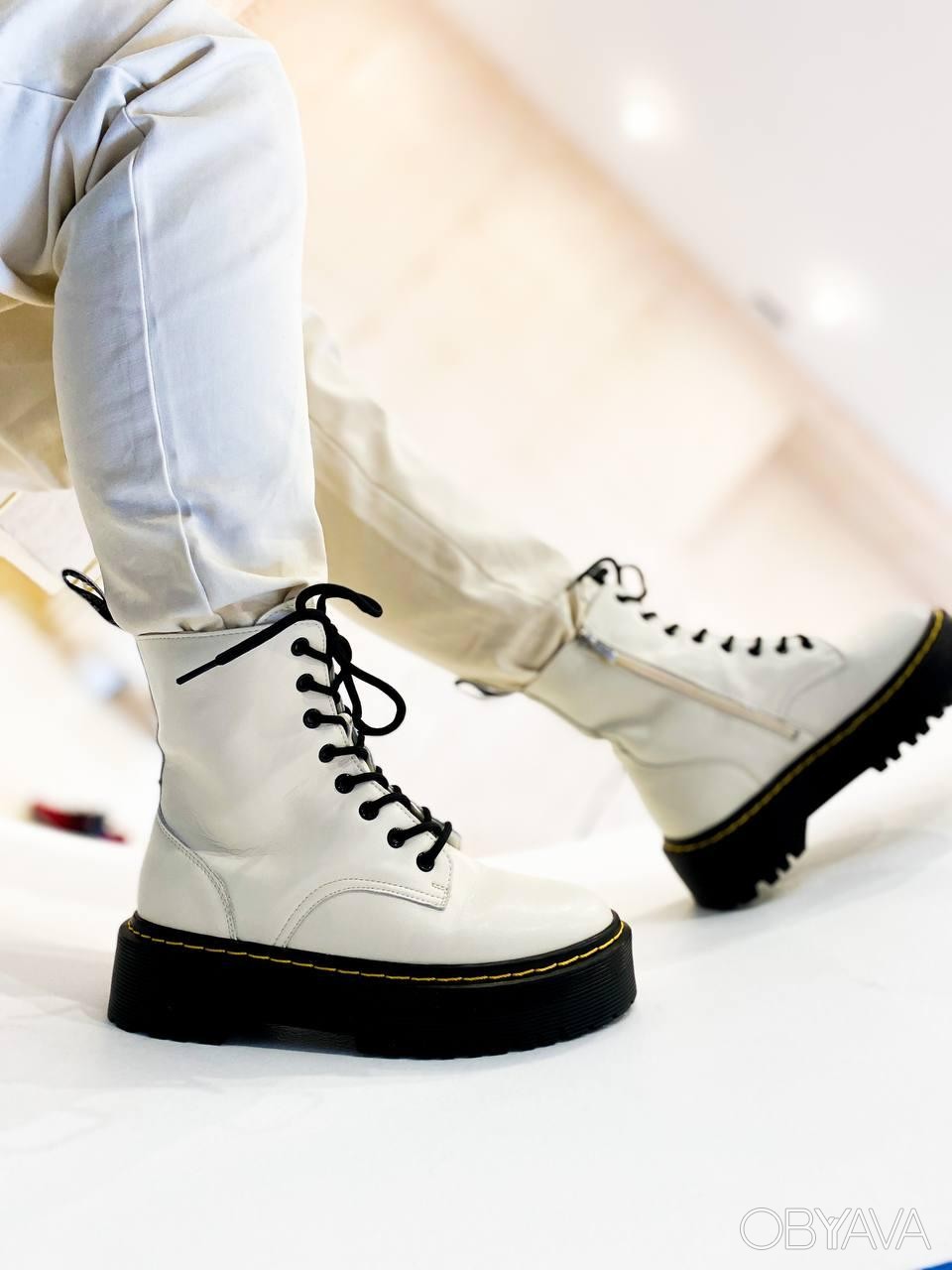 ᐈ Женские ботинки белые весна-осень Dr. Martens Jadon White Black Zip ...