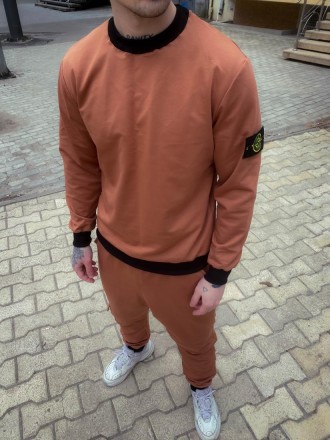 Костюм мужской оранжевый демисезонный штаны и свитшот с патчем STONE ISLAND (Сто. . фото 2