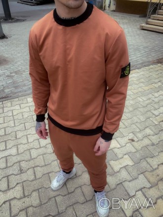 Костюм мужской оранжевый демисезонный штаны и свитшот с патчем STONE ISLAND (Сто. . фото 1