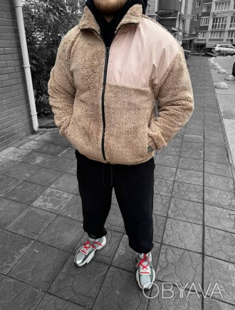 
Куртка мужская бежевая оверсайз весна-осень плюшевая без капюшона Мягуська Chas. . фото 1