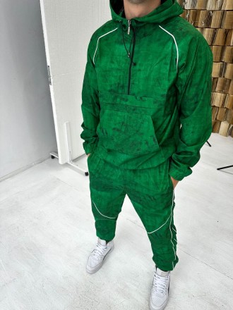 Костюм спортивный мужской зелёный демисезонный с капюшоном штаны и анорак Wind W. . фото 3