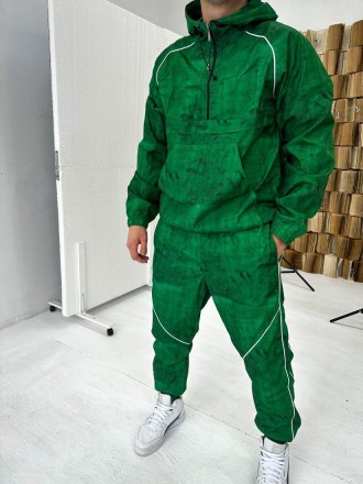 Костюм спортивный мужской зелёный демисезонный с капюшоном штаны и анорак Wind W. . фото 4