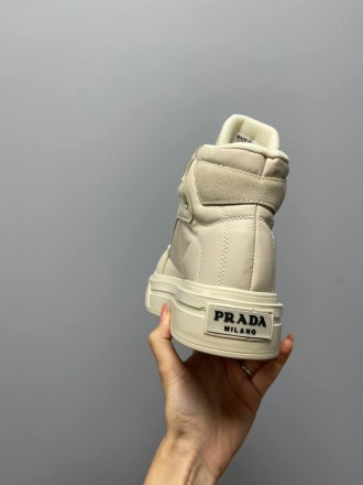 Кроссовки женские бежевые Prada Macro Re-Nylon Brushed Leather Sneakers Beige No. . фото 7