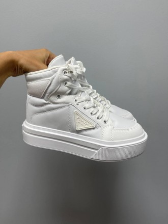 Кроссовки женские белые Prada Macro Re-Nylon Brushed Leather Sneakers White No L. . фото 7