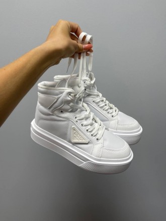 Кроссовки женские белые Prada Macro Re-Nylon Brushed Leather Sneakers White No L. . фото 8