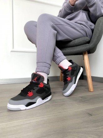 Кроссовки женские серые Jordan 4 Retro 'Infrared' Grey Red Black White
Серые жен. . фото 2