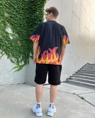 
Костюм мужской летний черный молодёжный оверсайз футболка и шорты с принтом Fir. . фото 6