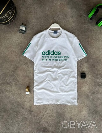 
Футболка мужская белая повседневная с коротким рукавом лето брендовая Adidas (А. . фото 1