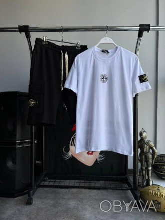 
Костюм мужской летний черно-белый молодёжный футболка и шорты фирменный Stone I. . фото 1