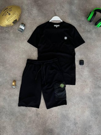 
Костюм мужской летний черный молодёжный футболка и шорты фирменный Stone Island. . фото 2