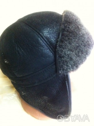 тёплая , зимняя ,мужская ушанка чёрного цвета с натуральной овчиной популярная у. . фото 1