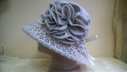 Кружевная , детская , льняная шляпка , украшенная красивым цветком выполненным и. . фото 5
