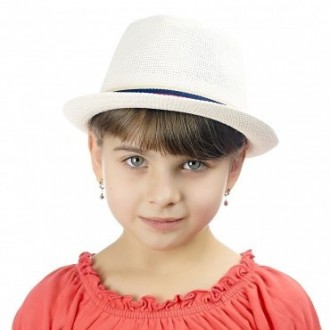 Стильная детская шляпа из рисовой соломки белого цветной лентой , популярной фор. . фото 5